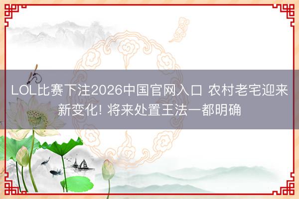 LOL比赛下注2026中国官网入口 农村老宅迎来新变化! 将来处置王法一都明确