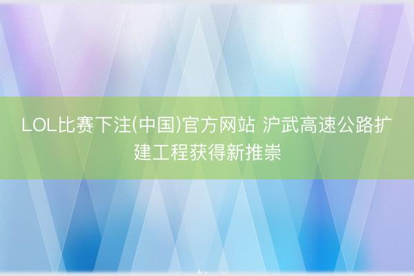LOL比赛下注(中国)官方网站 沪武高速公路扩建工程获得新推崇